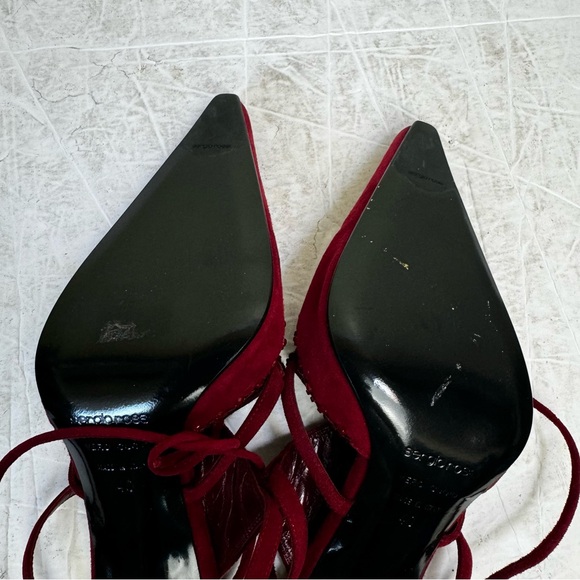 SERGIO ROSSI NEW Velvet Leather Beads Suede Ankle Tie Pointy Toe Pump Heels Shoe - Picture 11 of 15